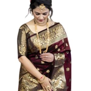 C J Enterprise Women's Pure Soft Kanjivaram Silk Saree For Wedding Banarasi Style Sari With Blouse Piece (Vruksh-50)