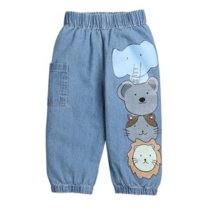 Hopscotch Boy's Regular Fit Mid Rise Animal Print Regular Jeans