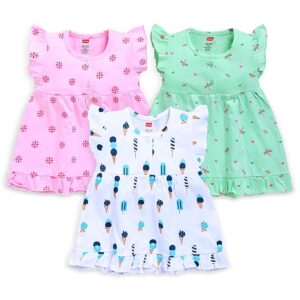 LuvLap Baby Girls 100% Cotton Sleevless Girls Frock Pack of 3